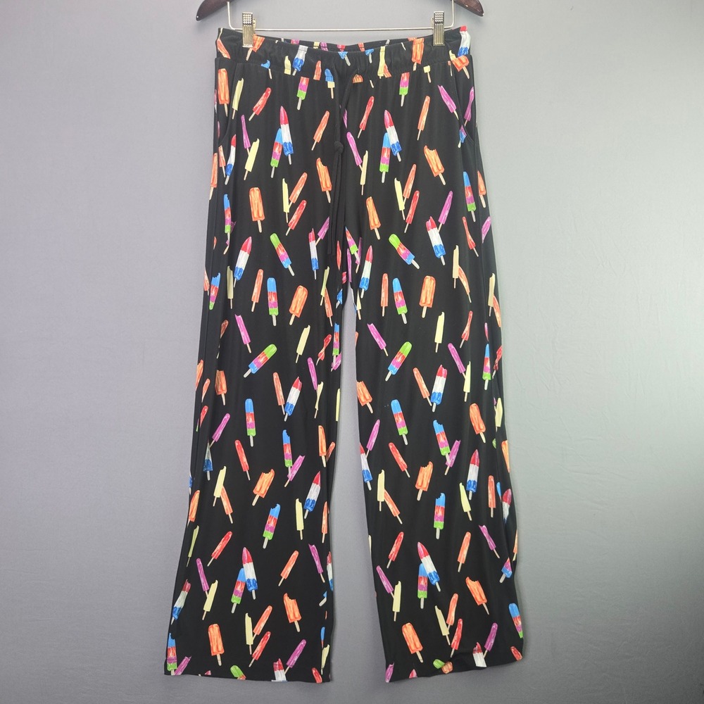 INC International Concepts Pajama Pants Petite M Black Popsicle Print Wide Leg
